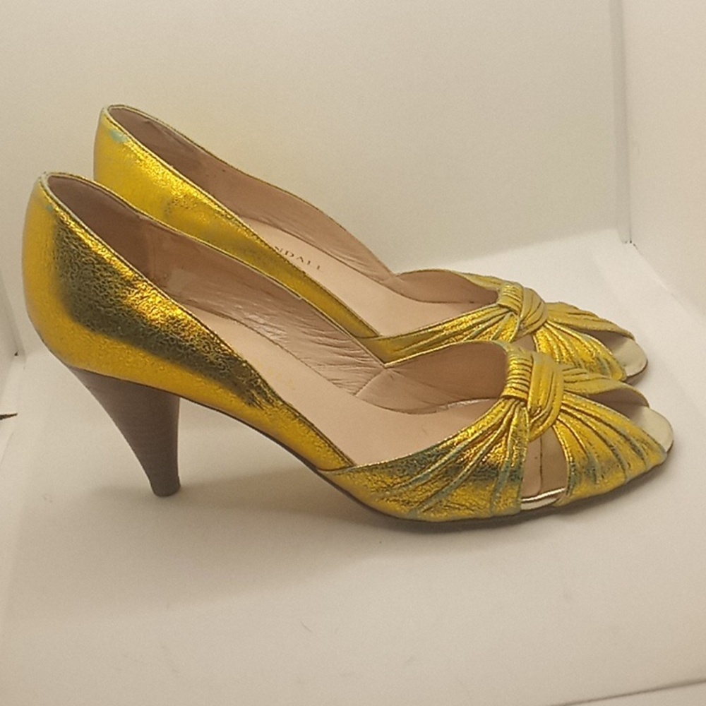 Loeffler Randall Metallic Gold Knotted Peep-Toe Heels - Picture 6 of 10